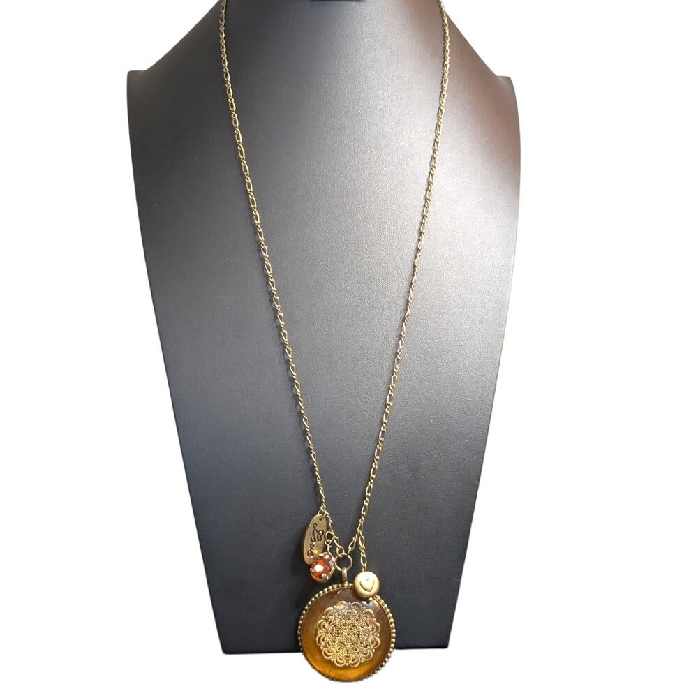 Antiqued Gold Tone Pendant Multi-Charm Long Chain 29.5"-31.5" Necklace
